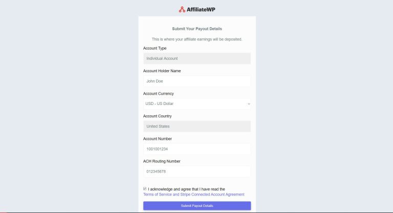 Affiliate Program Step 4 Add Payout Information
