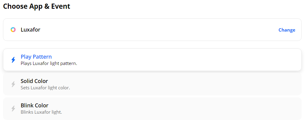Choose app and event Luxafor