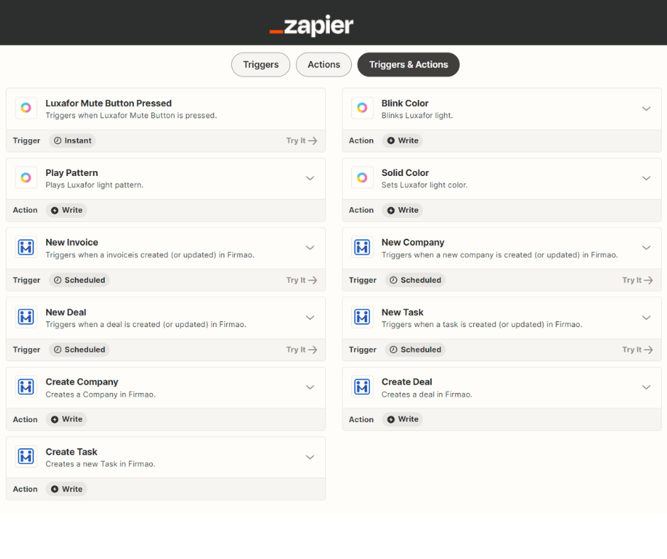 Luxafor Firmao Zapier integrations