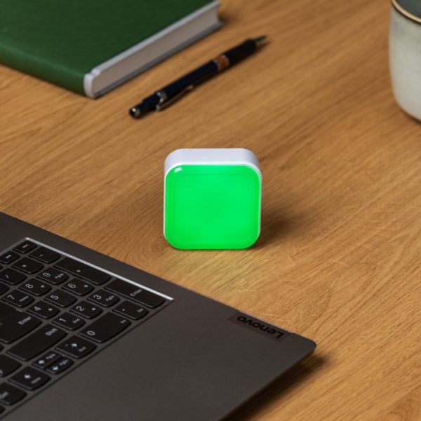 Luxafor Cube 2 Busy Light Amazon image availability light green glow on table